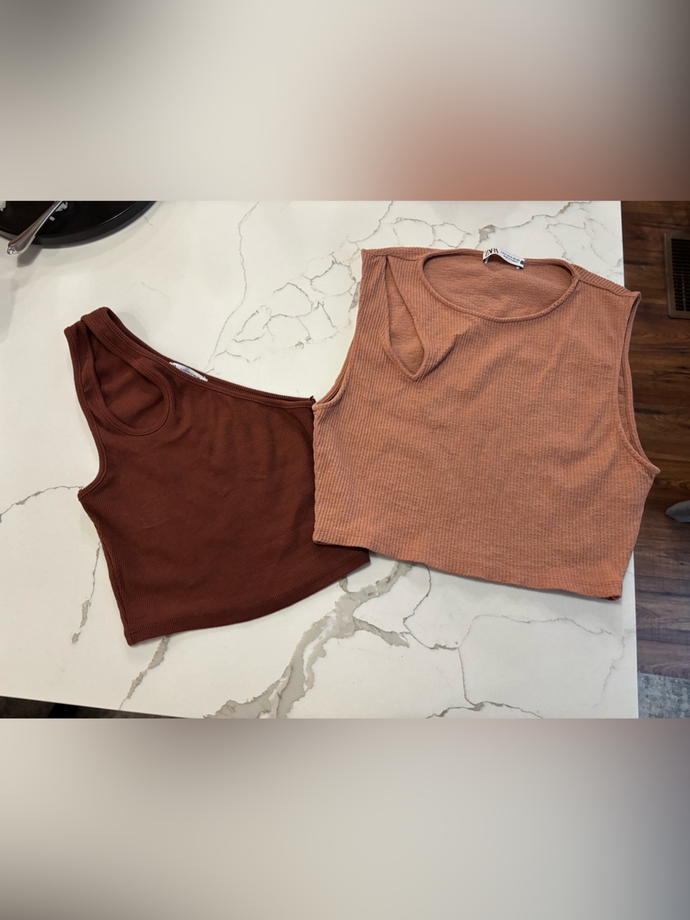 Sleeveless Rib Knit Crop top- Brown & Rust